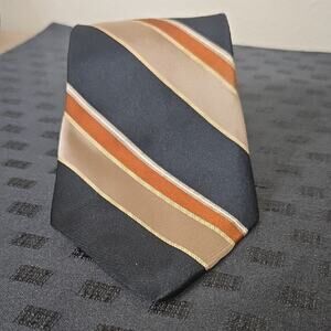 Joe by Joseph Abboud 100% Silk Tie – Made in USA, Brown & Navy Stripe 👔🇺🇸